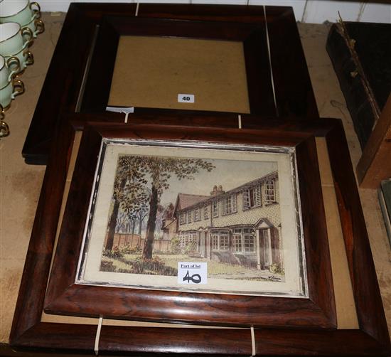 4  19C rosewood picture frames & 2 etchings
